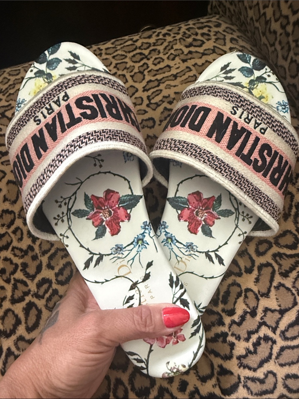 Dior Floral Slide Sandals — White with Pink & Multicolor Floral - Picture 3 of 5
